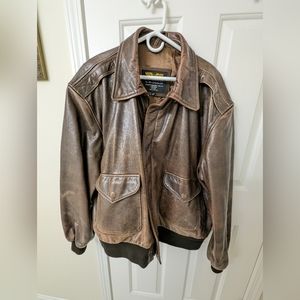 Us Wings brown leather bomber jacket